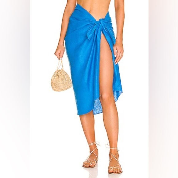 AEXAE Linen Wrap Beach Sarong Swim Cover Up Midi Skirt Pareo Ibiza Blue One Size - Picture 1 of 11